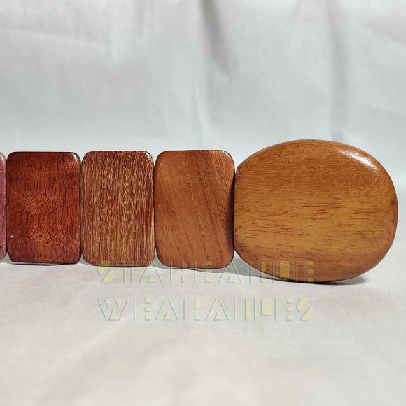 Vintage Exotic Wood Link Belt Wooden Tiles Segmented '90s Handmade Woodgrain VTG - Picture 2 of 8